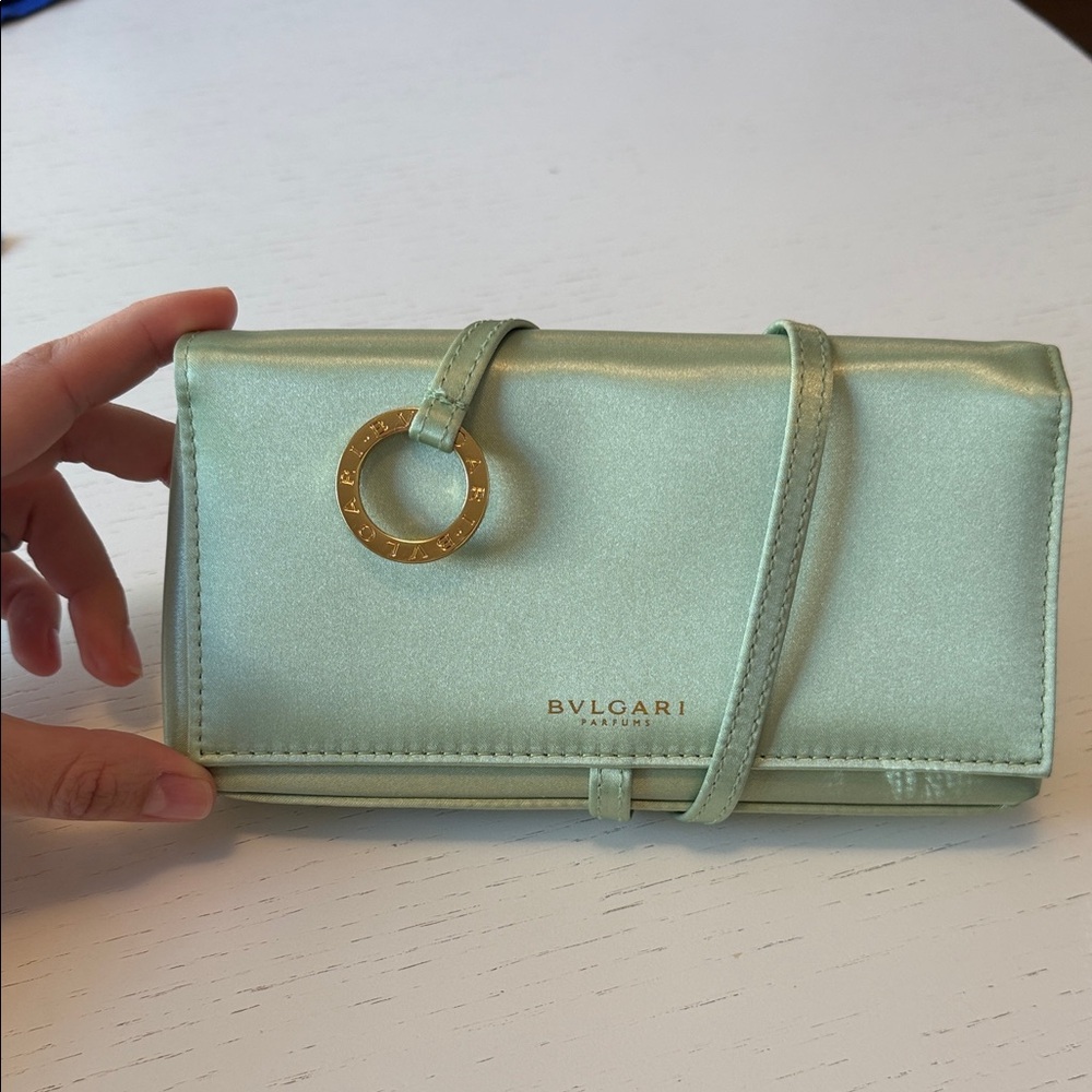 Bulgari Light Green Evening Clutch with Gold Accent